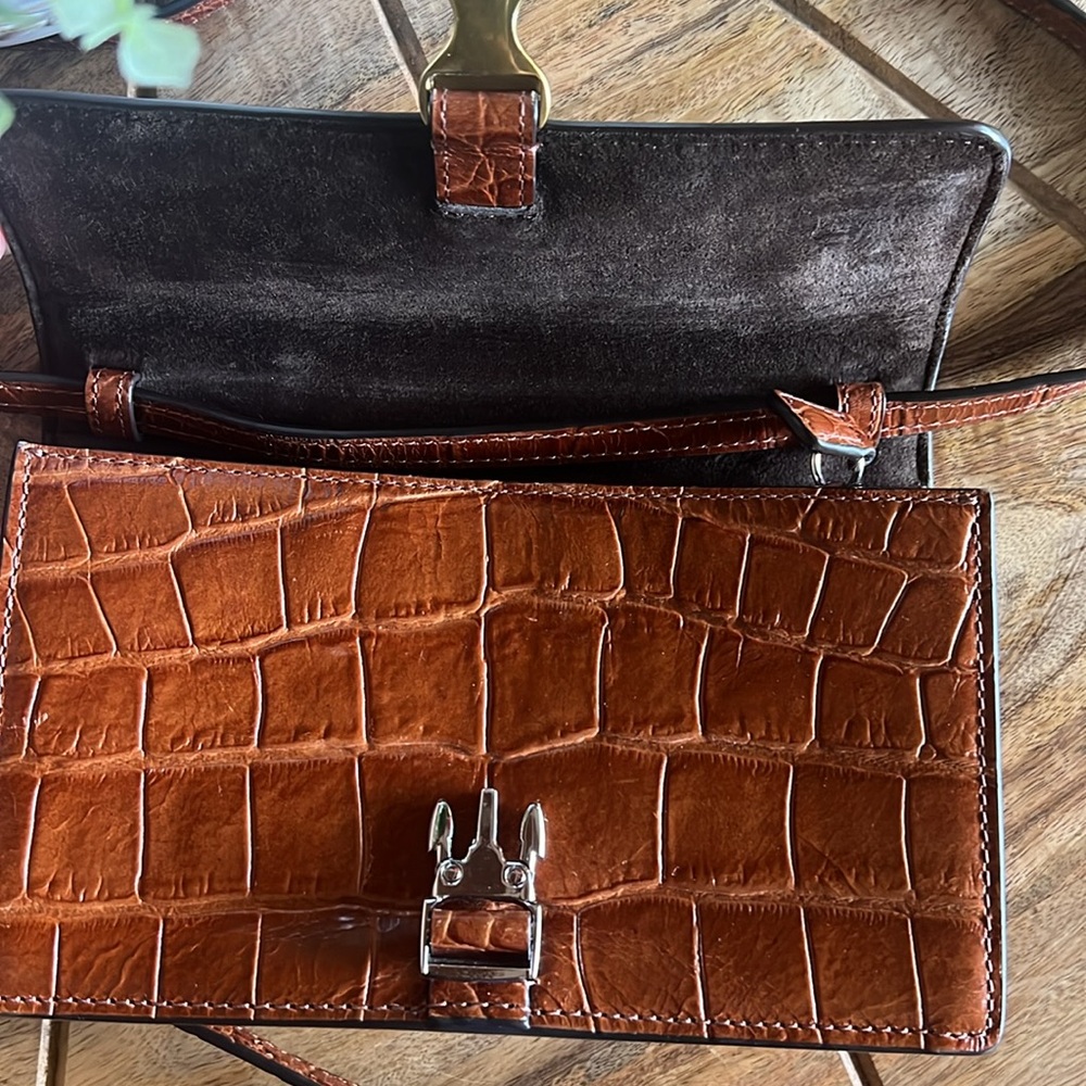 STAUD Croc-Embossed Leather Crossbody Bag - Brown - Picture 8 of 14